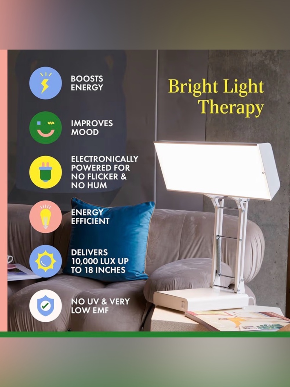10000 Lux Light Therapy Lamp Adjustable Full Spectrum Beige New Northern Light